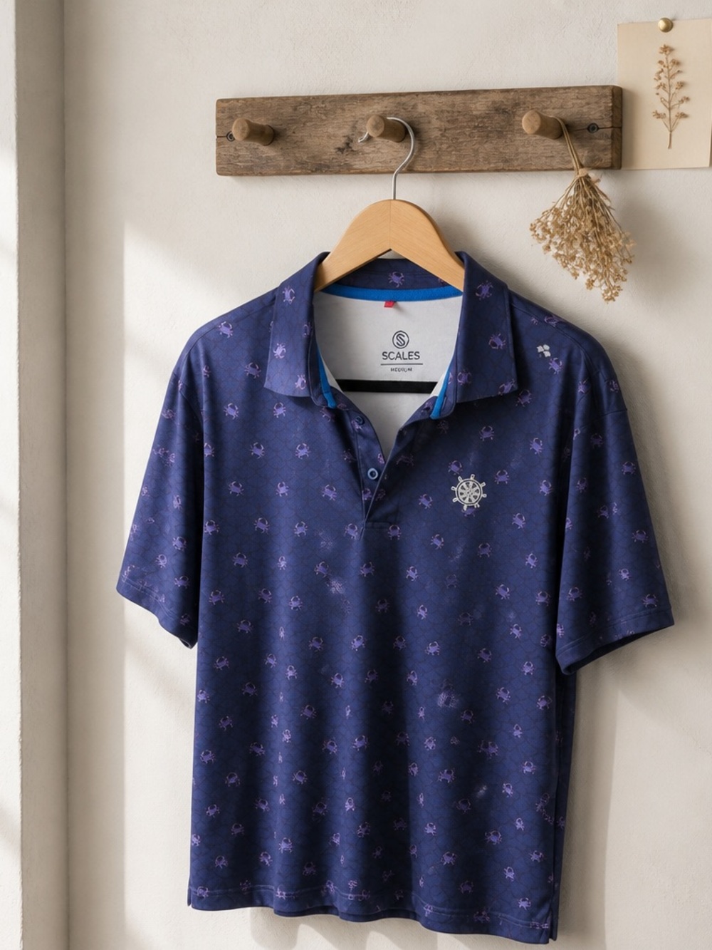 Scales Men’s Navy Polo with Subtle Purple Print